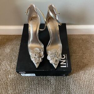 INC International Concepts Women's Metallic Heels with Floral Detail